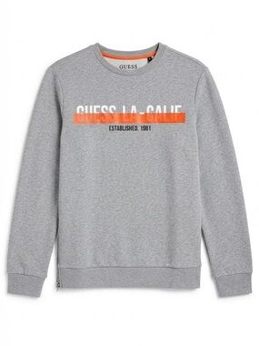 GUESS Crewneck Sweater in Gray with Orange Stripe